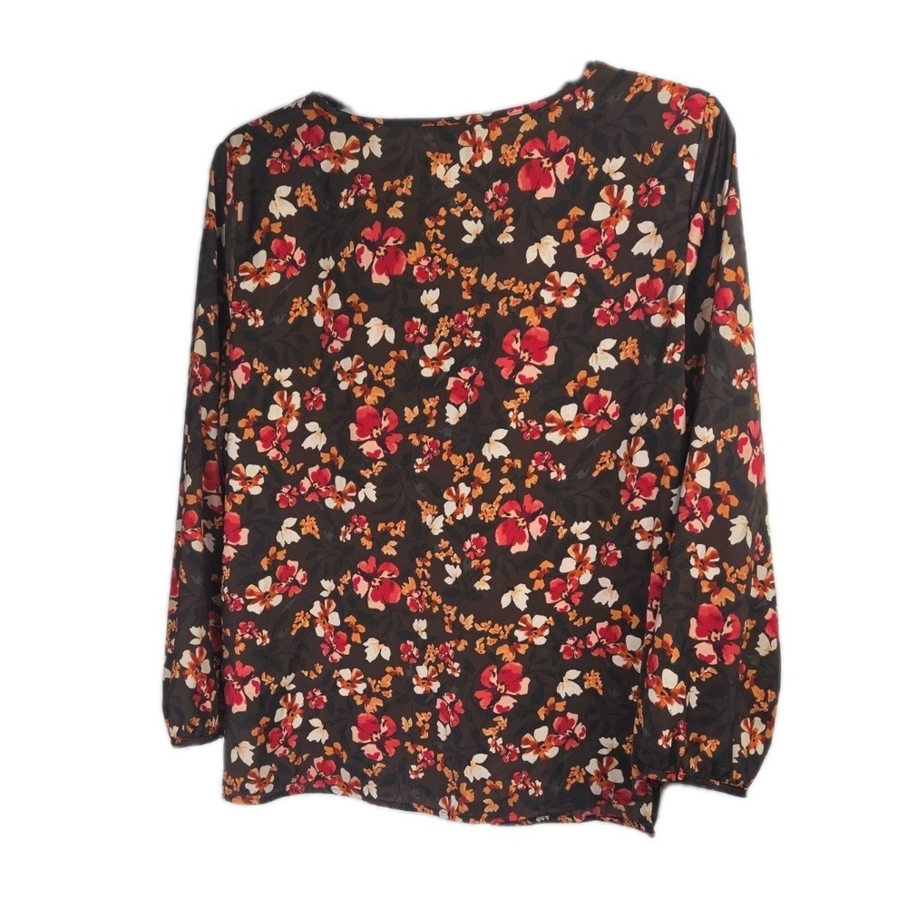 Croft‎ & Barrow Women Casual Blouse Size 1X BrownFloral Boat Neck Long Sleeves - Picture 7 of 9
